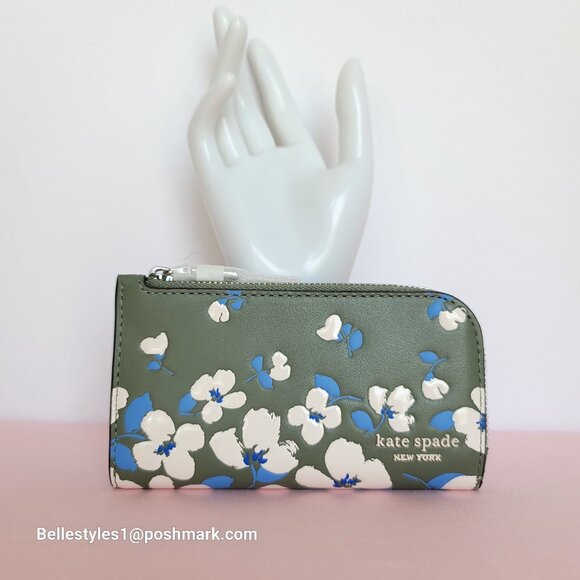 KATE SPADE Devin Painterly Bouquet SMALL Bifold Leather Wallet-Cedar Stand  🎈⭐ - Picture 6 of 16
